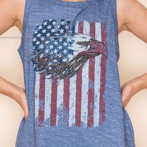 NWT Vocal  sleeveless top with American flag  and stone eagle.